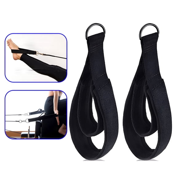 BESTSKY 1 Pair Pilates Straps Pilates Double Strap Reformer Fitness D- Straps Padded Pilates Equipment D- Yoga Exercise Straps Accessories Home Gym Workout, Black