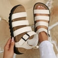 thumbnail image 3 of Rokment Women's Orthopedic Cork Footbed Fisherman Sandals Flat Platform Walking Sandals Comfortable Leather Open Toe Ankle Strap Strappy Beach Summer Casual Footwear White Size 6, 3 of 7