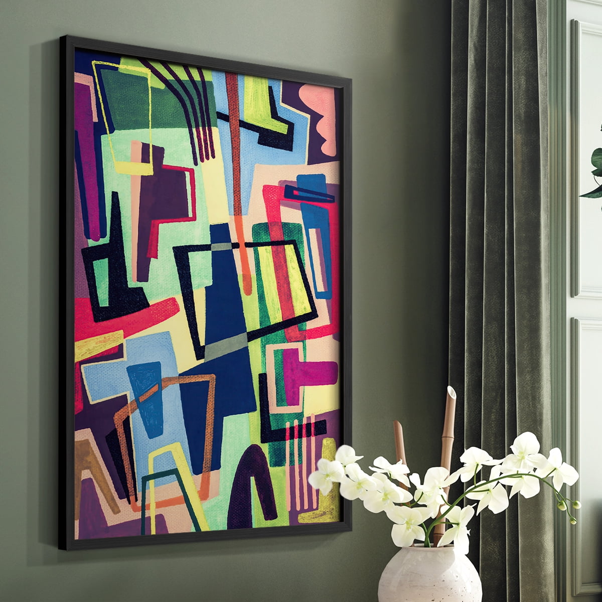 Connected Colors II Framed Print in Black Solid Wood Framed Print No Nail Hanging