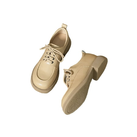 

Tenmix Women Dress Shoe Non Slip Oxfords Lace Up Leather Shoes Comfort Loafers Uniform Fashion Vintage Flats Milk Tea 5
