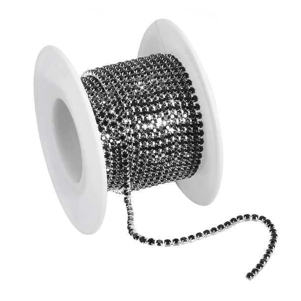 Cadena de Cristal Imitación Diamante 5.5 Yardas Unique Bargains 3mm Plata Negro