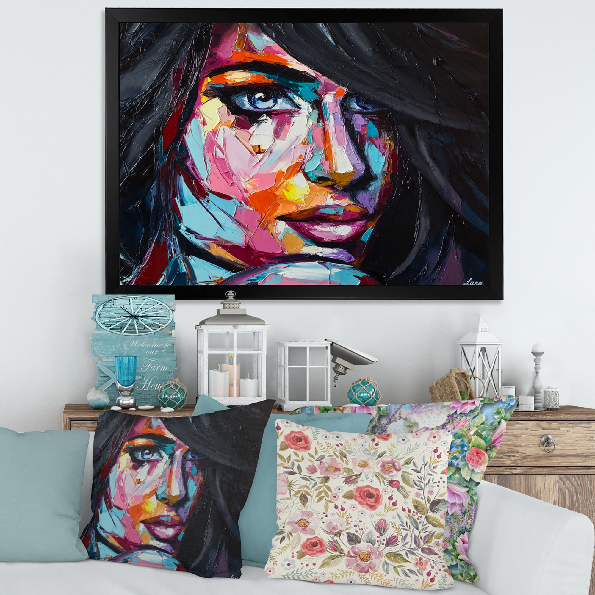 Designart 'Abstract Colorful Fantasy Portrait Of A Young Woman II' Modern Framed Art Print