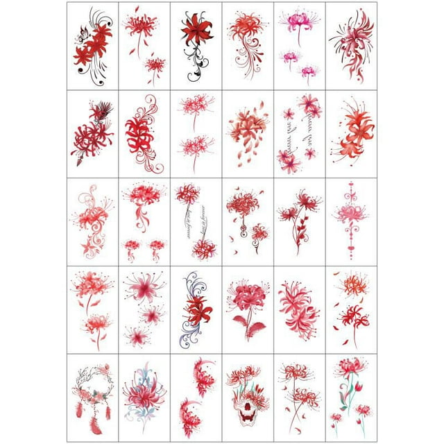 30 Feuilles de Tatouages Temporaires à Motif de Fleurs de Lotus et de Pétales Rouges Durables - Autocollants Imperméables et Réalistes pour la Clavicule et la Cheville