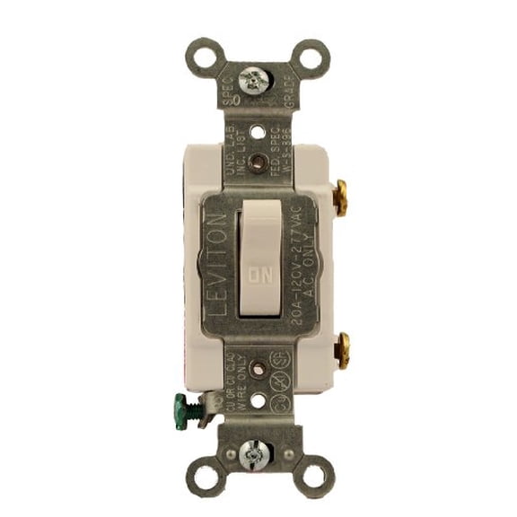 Leviton CS120-2W 20-Amp, 120/277-Volt, Toggle Single-Pole AC Quiet Switch, Commercial Grade, Grounding, White