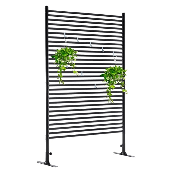 71.26'' x 46.65'' Freestanding Outdoor Privacy Screen, Metal Decorative Slatted Fence Panel with Stand, Black