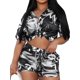 thumbnail image 1 of VISgogo, traje de 2 uds con pantalones para mujer, blusa con botones de solapa de manga corta estampada, pantalones cortos ajustados de cintura alta, ropa encantadora para mujer VISgogo  moda, 1 of 6