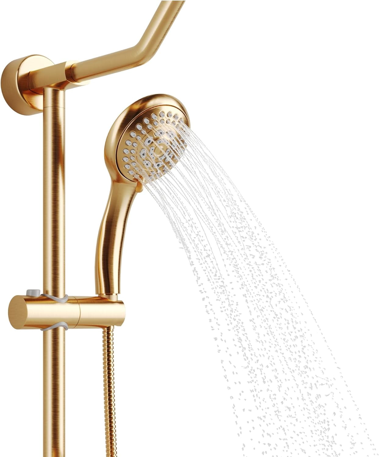 Kauai III 8-in Rain Showerhead Shower System with Slide Bar and Integrated Soap Dish Brushed Gold 1.8 GPM