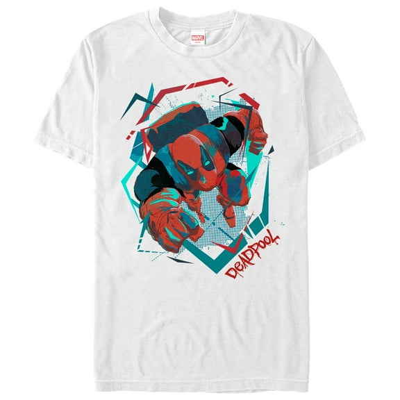 Men's Marvel Deadpool Geometric Pattern  Graphic Tee White Medium