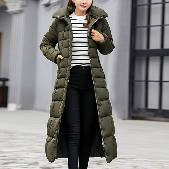 Delayuji Thickened Lined Parka Women'S Down Jackets Women's Hooded Puffer Down Coat Long Winter Jacket with Hood Quilted Jacket Ladies Coats AG L