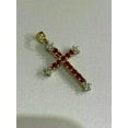 thumbnail image 4 of 2.20Ct Round Cut Lab Created Red Ruby & Diamond Cross Pendant 14K Yellow Gold Plated Free Chain 18", 4 of 4
