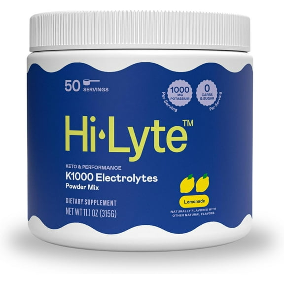 Hi-Lyte Keto K1000 Electrolyte Powder | Lemonade | Hydration Supplement Drink Mix | Boost Energy & Beat Leg Cramps | No Maltodextrin or Sugar | 50 Servings