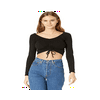Madden Girl Women's Cinched Front Cropped Long Sleeve Top Black Size X-Small