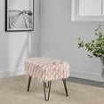 thumbnail image 5 of Home Soft Things Feathery Faux Fur Stool Chair Upholstered Footrest Ottoman with Black Metal Legs and Padded Seat, Pink, 19" x 13" x 17", 5 of 8