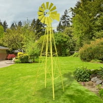UBesGoo 8FT Wind Spinner Outdoor Decor, Giant Metal Windmill for Yard Garden, Weather Resistant, Yellow