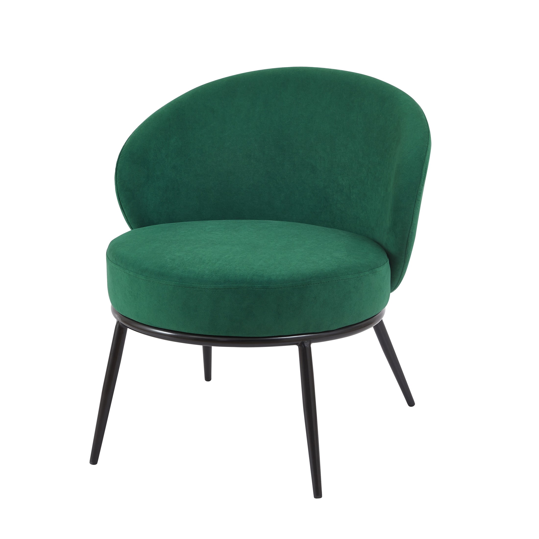 GDF Studio 27.36" Mid-Century Modern Round Accent Chair with Velvet Upholstery, Black Metal Legs, Green