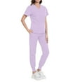 thumbnail image 2 of MLQIDK Scrubs for Women Set Plus Size Nursing Top Petite V-Neck Yoga Scrub Pants and Tops Medical Scrubs Scrub Sets Med Couture Scrubs Light Purple S, 2 of 5