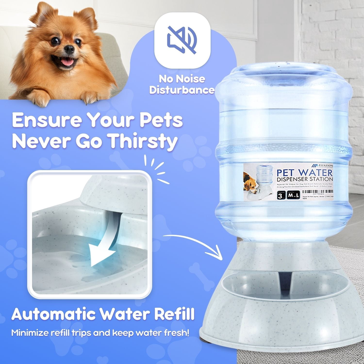 Flexzion Gravity 3.0 Gal Automatic Pet Feeder with Bowls for Medium Pets (2 Pack)