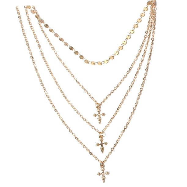 collar en capas,Gargantilla en capas delicadas a la moda,Collar largo en capas Cruz colgante Mujeres Niñas,Collares en capas Regalos de cumpleaños Chicas adolescentes,Accesorios de disfraz de Zulema collar en capas