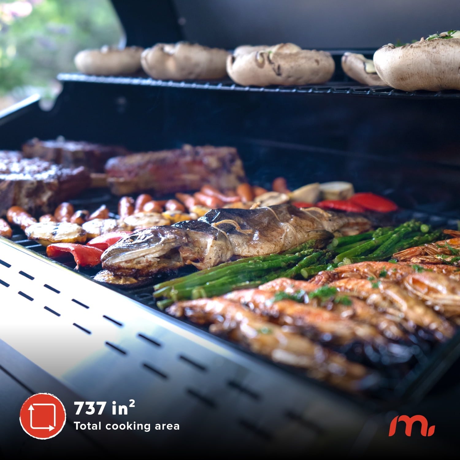 Megamaster 6-Burner Gas Grill with Side Burner, Stainless Steel Lid Temperature Gauge, 66,000 BTUs, 737 SQ. In. Cooking Area, Propane BBQ Grill for Outdoor Cooking, Patios, and More - 720-0983CB