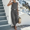 thumbnail image 5 of Bovxnpu Women 2 Piece Loungewear Set Beach Vacation Sweatsuit Tracksuit Set Women's Crew Neck Sleeveless Top Pocket Elastic Waist Pants Outfits Set Summer Outfits, 5 of 9