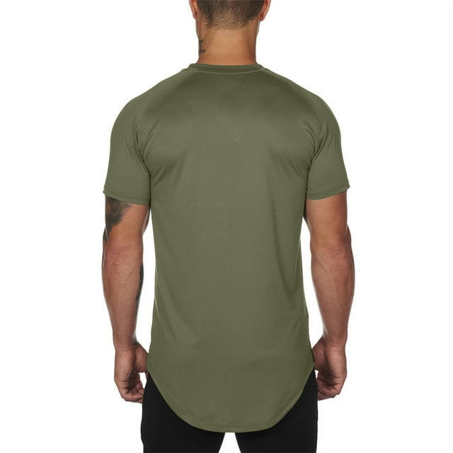 Men's Summer Solid Color Slim Fit Short Sleeve Round Neck Long Clothes Length Top