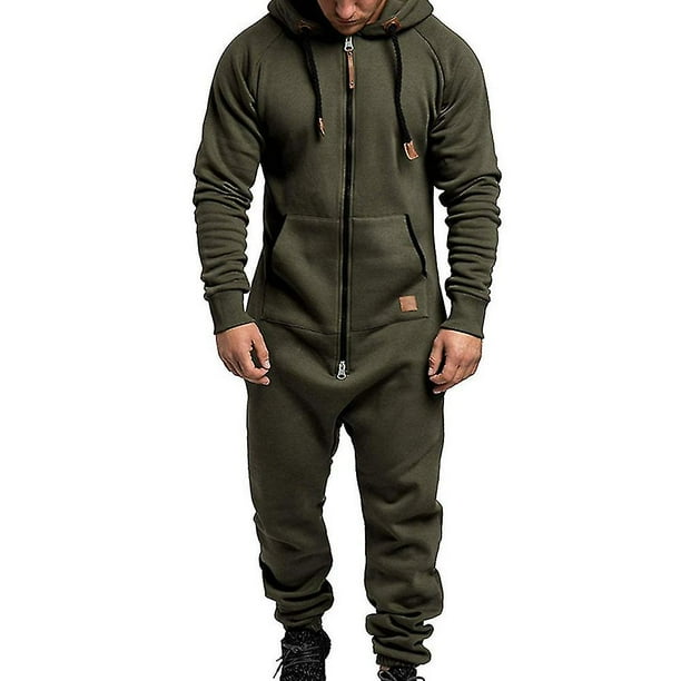 Men Onesie All In One Hoodie Zip Up Jumpsuit Winter Casual Hooded Romper Playsuit