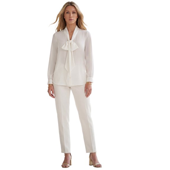 Roaman's Women's Plus Size Long Sleeve Bow Blouse