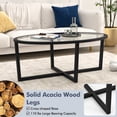 thumbnail image 6 of Gymax Modern Glass Coffee Table w/ Cross Base & Acacia Wood Legs for Small Spaces, 6 of 10