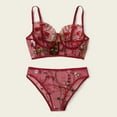 thumbnail image 4 of Follure Women's Floral Embroidery Sheer Mesh Lingerie Set Lace Bra and Panty 2 Piece Red, 4 of 9