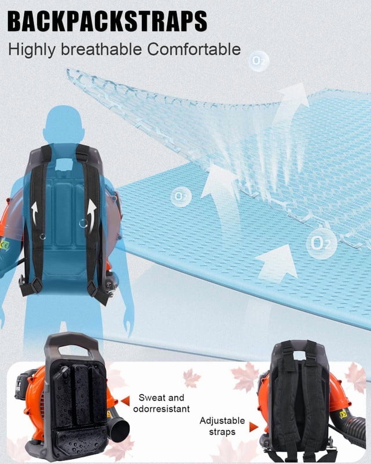 Professional Gas Powered Backpack Leaf Blower – 2 Cycle High-Performance 52CC / 550 CFM Blower System with Comfort Design for Complete Property Maintenance