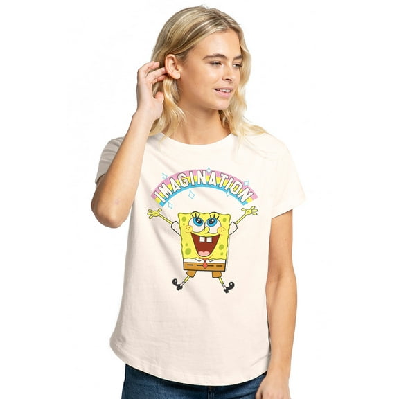 Spongebob Imagination Rainbow Women's Graphic T-Shirt Rolled Sleeve Tee