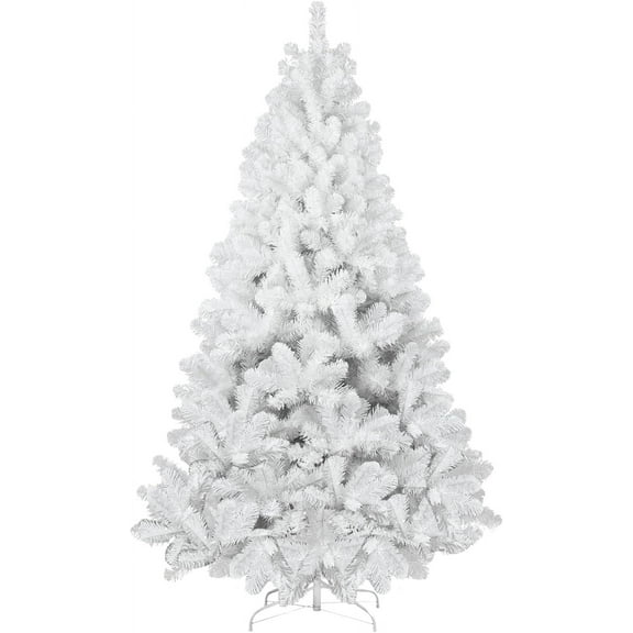 7FT White Christmas Tree, Artificial Snowfield Christmas Douglas Fir Tree, Christmas Party Decoration, Easy to Clean and Assemble, Foldable and Sturdy Metal Base,White Xmas Tree