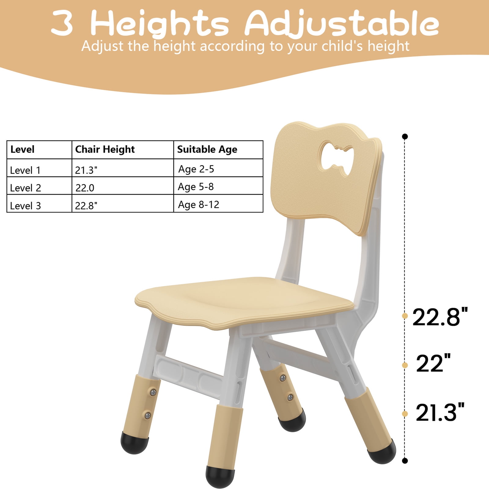 Adjustable Kids Chair 2 Pack, 3 Level Height Adjustable Anti-Slip Plastic Toddler Chair for Boys Girls Children Age 2-8, Suitable for Indoor or Outdoor Home School Daycare Nursery Use