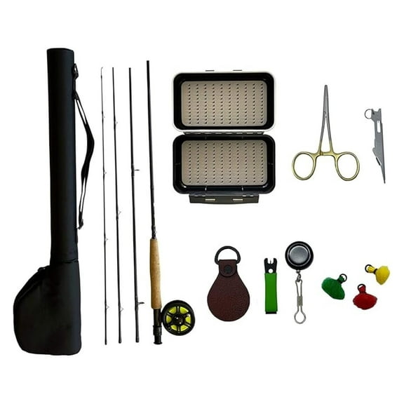 Fly Fishing Combo Starter Kit 4 Piece 9' Rod & Reel, Fly Box, Rod Case, Stainless Forceps Combo Starter Package