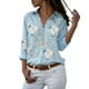 thumbnail image 1 of Minnieouse Blusa de manga larga con solapa para mujer Blusa de manga larga con patrón de niñas Blusa de estilo suelto Tops Camisa Prendas para la parte del cuerpo azul claro 5XL, 1 of 6
