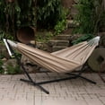 thumbnail image 2 of Vivere Double Sunbrella Hammock with Steel Stand, Portable Outdoor Lounge, Sand, 2 of 7