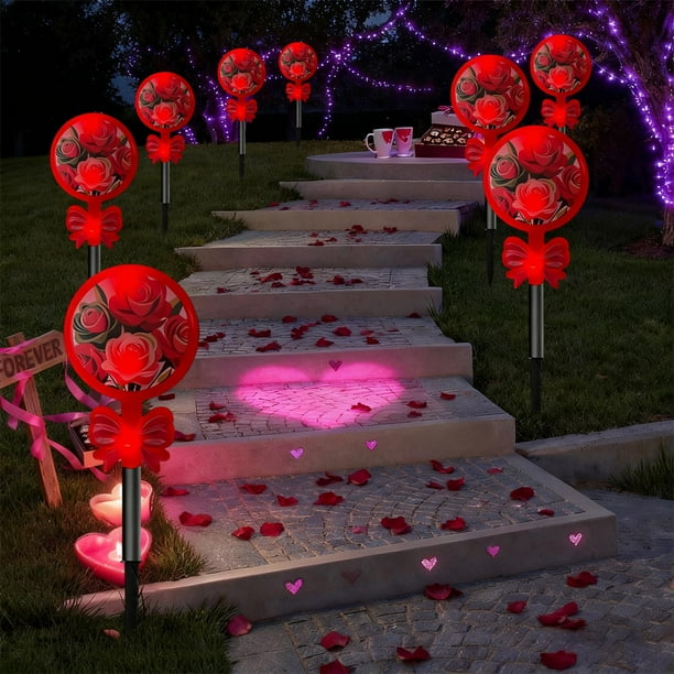 Decoraciones para San Valentín, luces solares LED para San Valentín, elementos de forma clásica para el día de San Valentín, decoración para jardín al aire libre, una o cinco luces solares de plástico
