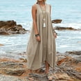 thumbnail image 4 of IROINNID Women's Sundress Casual Loose V Neck Sleeveless Backless Adjustable Lacing Dress Long Dress Solid Color Drop Waist Dress, 4 of 9