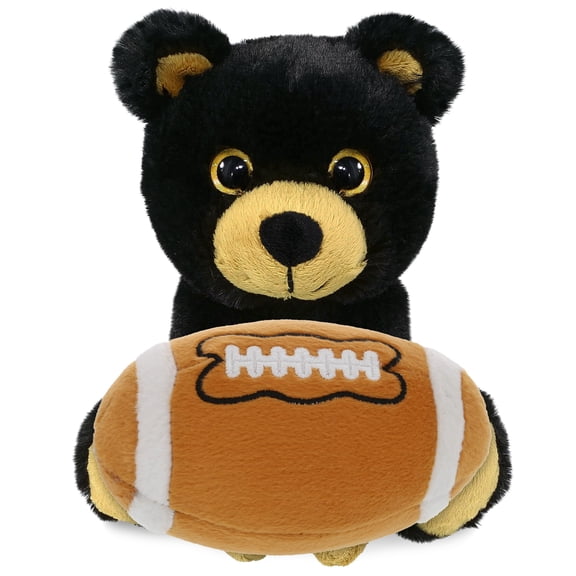 DolliBu Big Eye Black Bear Stuffed Animal with Football Plush – Soft Huggable Bear, Adorable Playtime Plush Toy, Cute Wildlife Gift Doll Animal Toy for Kids and Adults - 6.5 Inches