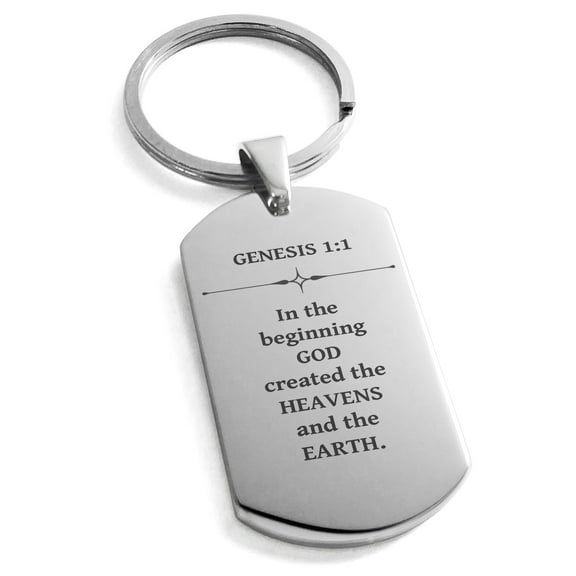 Tioneer Stainless Steel Heaven and Earth Genesis 1:1 Dog Tag Keychain Keyring