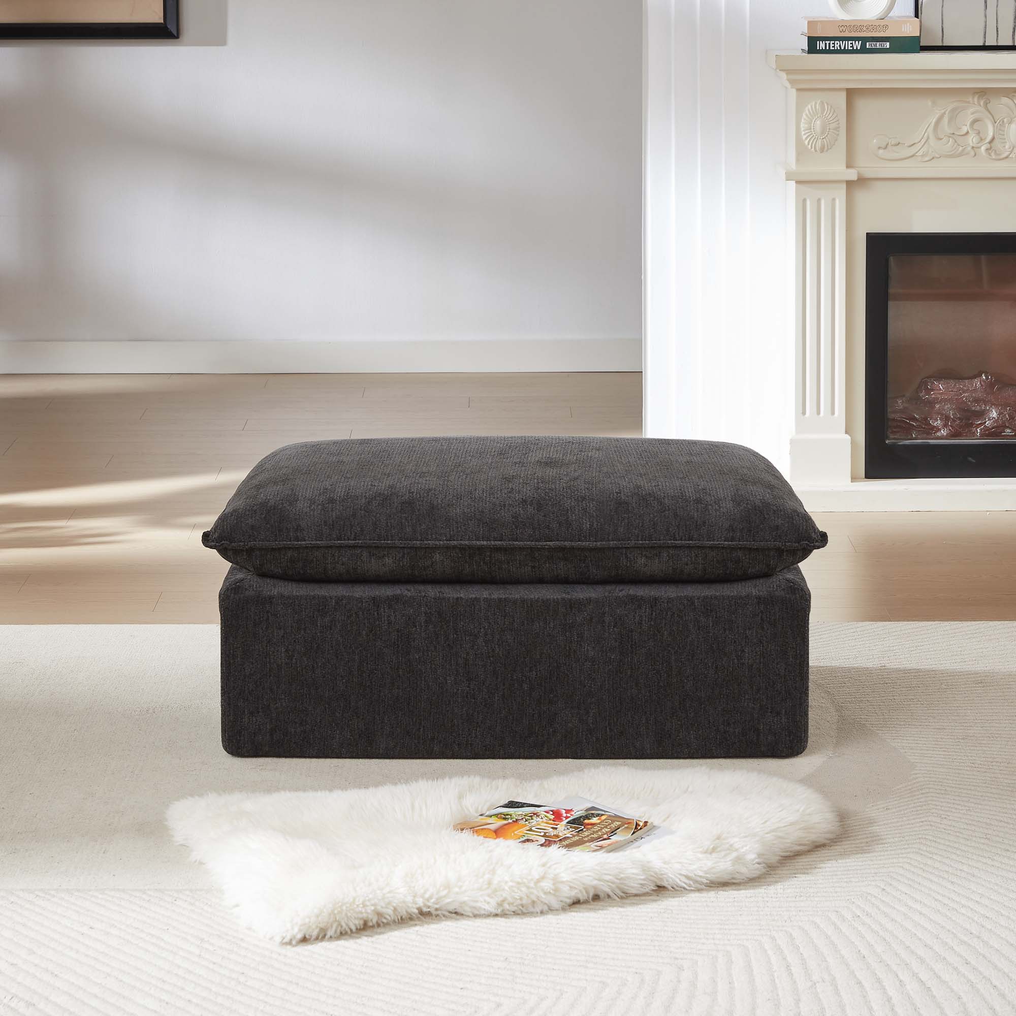Miniyam 30" x 40" Black Multi-Functional Ottoman | The Ultimate Flexible Piece to Complete Your L/U-Shape Sofa Configuration