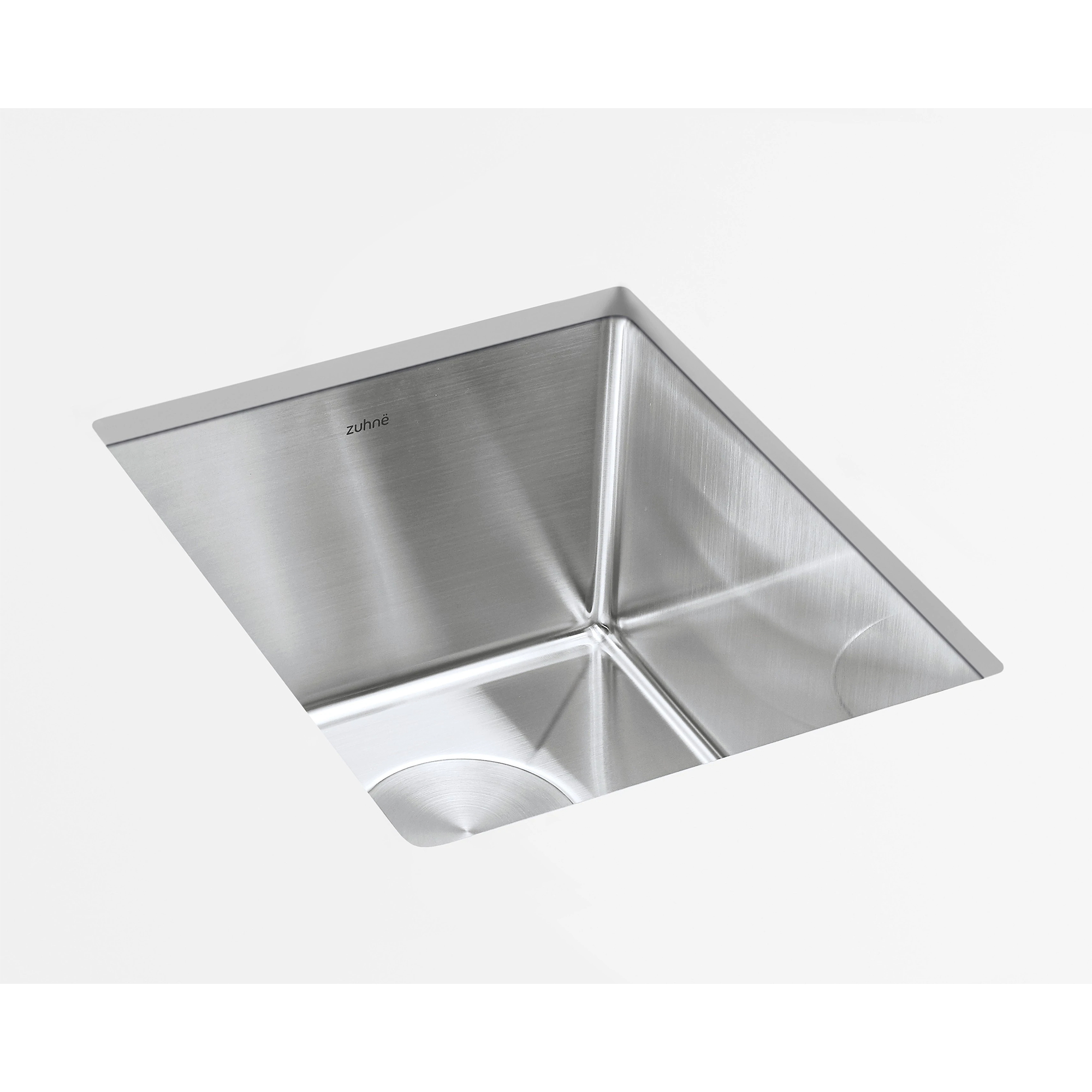 zuhne modena 13 x 15 inch wet bar, small prep, rv and utility kitchen sink undermount single bowl 16 gauge stainless steel w. scratch protector grate and drain strainer, fits 15" cabinet