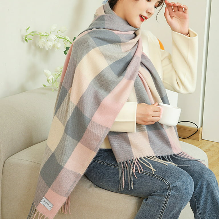Winter Scarf for Women Warm Plaid Cashmere Shawl and Wraps