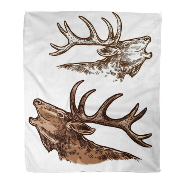 HATIART Flannel Throw Blanket Elk Moose Head and Antlers Sketch Wild Forest Stag Soft for Bed Sofa and Couch 50x60 Inches