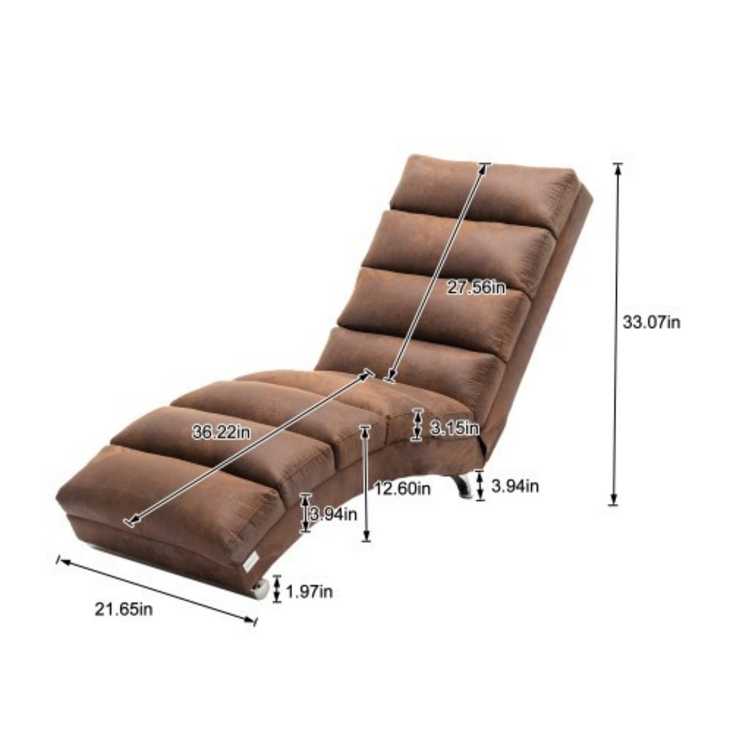 Upholstered Chaise Lounge Chair with Vibration, Modern Fabric Leisure Recliner with Ergonomic Fixed Back, Side Pocket & Lumbar Pillow, 300 lbs Capacity, Coffee