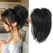 MODANU Messy Bun Hair Piece Claw Clip in Hair Buns Hair Piece for Women Straight Short High Ponytail Extension Tousled Updo Faux Hair Bun Scrunchies for Women and Girls (Black)
