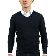 Real Cashmere Dark Blue V-Neck Fine Cashmere Blend Mens Sweater-L for Mens