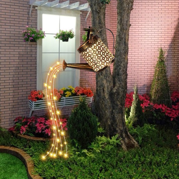 Outdoor Solar Stars Garden Art Light Gardening Watering Can String Hollow-out Iron Shower LED Lights Lamp Home Garden DecorationS RackGERMANY He Qiyong unisex