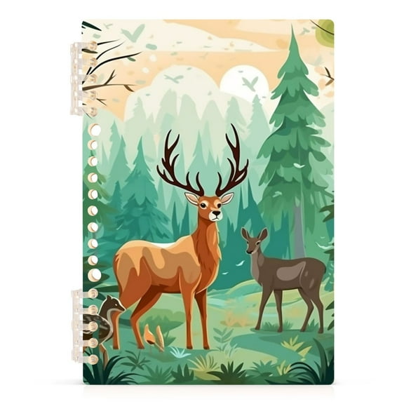 Spiral Journal Notebook Deers in Forest College Ruled Notebook 8.3" x 5.7" A5 Lined Thick Paper Page