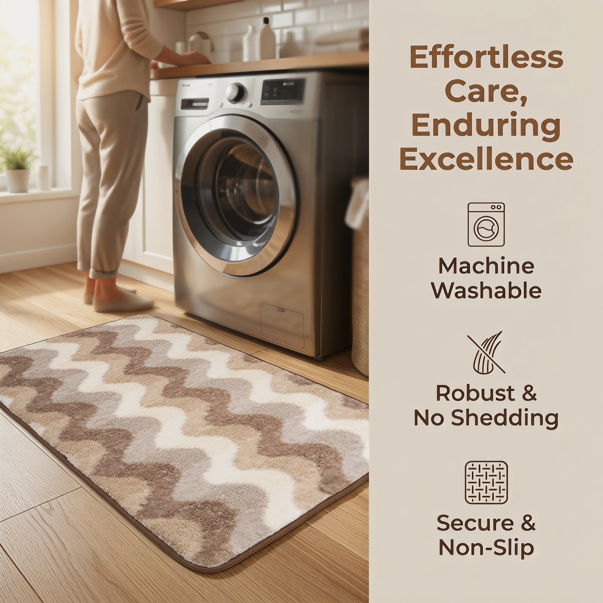 Unique Bargains Absorbent Non-Slip Machine Washable Geometric Bath Mat Brown 24" x 16"